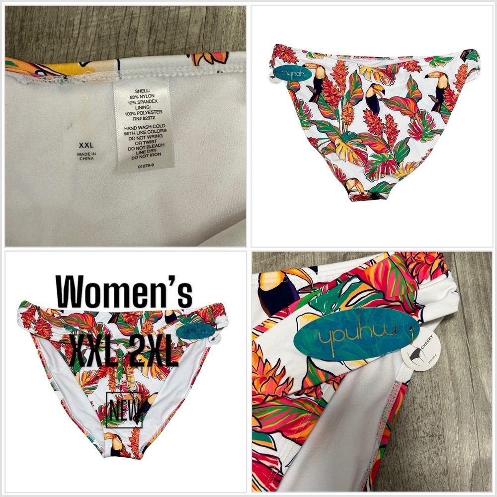 Mynah XXL 2XL Swim Bikini Bottom Hipster Flowers Tropical Toucan Swimwear NWT